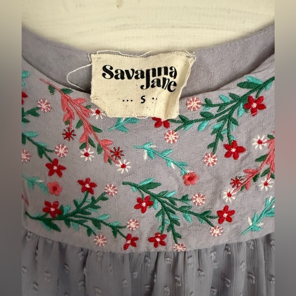 Savanna Jane Dress Size S Gray Colorful Floral Embroidered Holiday Thanksgiving - Picture 7 of 9
